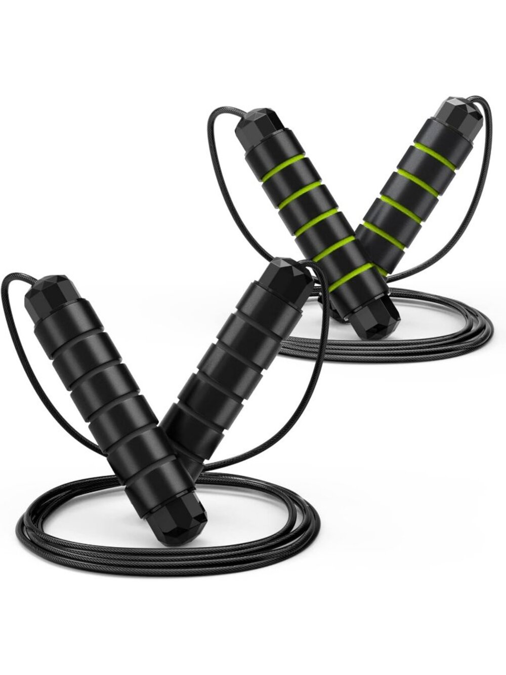 2 Pack Jump Black/Green Rope Adjustable Tangle Free Cable Foam Handles Workout